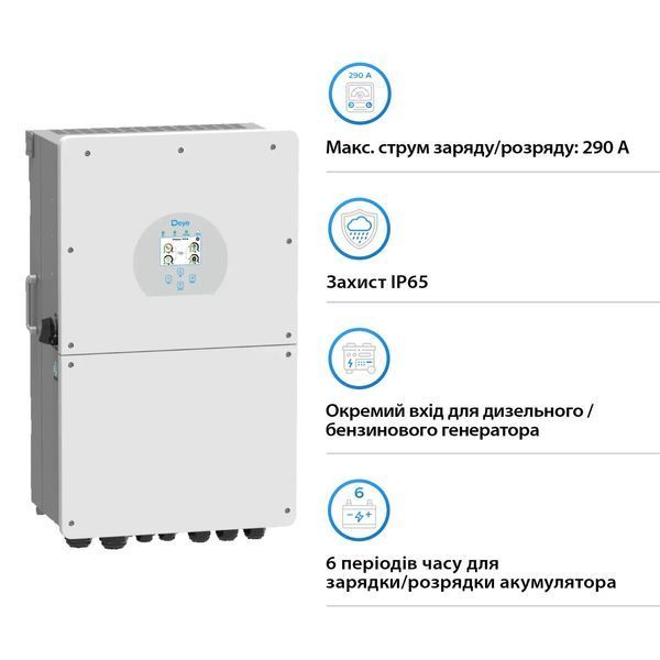 Гібридний однофазний інвертор Deye SUN-18K-SG01LP1-EU-AM3-P 18kW, 48V, 3 MPPT PEINVH1801DE30 фото