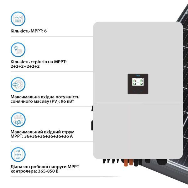 Трехфазный высоковольтный гибридный инвертор Deye SUN-60K-SG02HP3-EU-EM6 60KW, 6 MPPT PEINVH6002DE35 фото