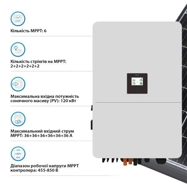 Трехфазный высоковольтный гибридный инвертор Deye SUN-75K-SG02HP3-EU-EM6 75KW, 6 MPPT PEINVH7502DE75 фото